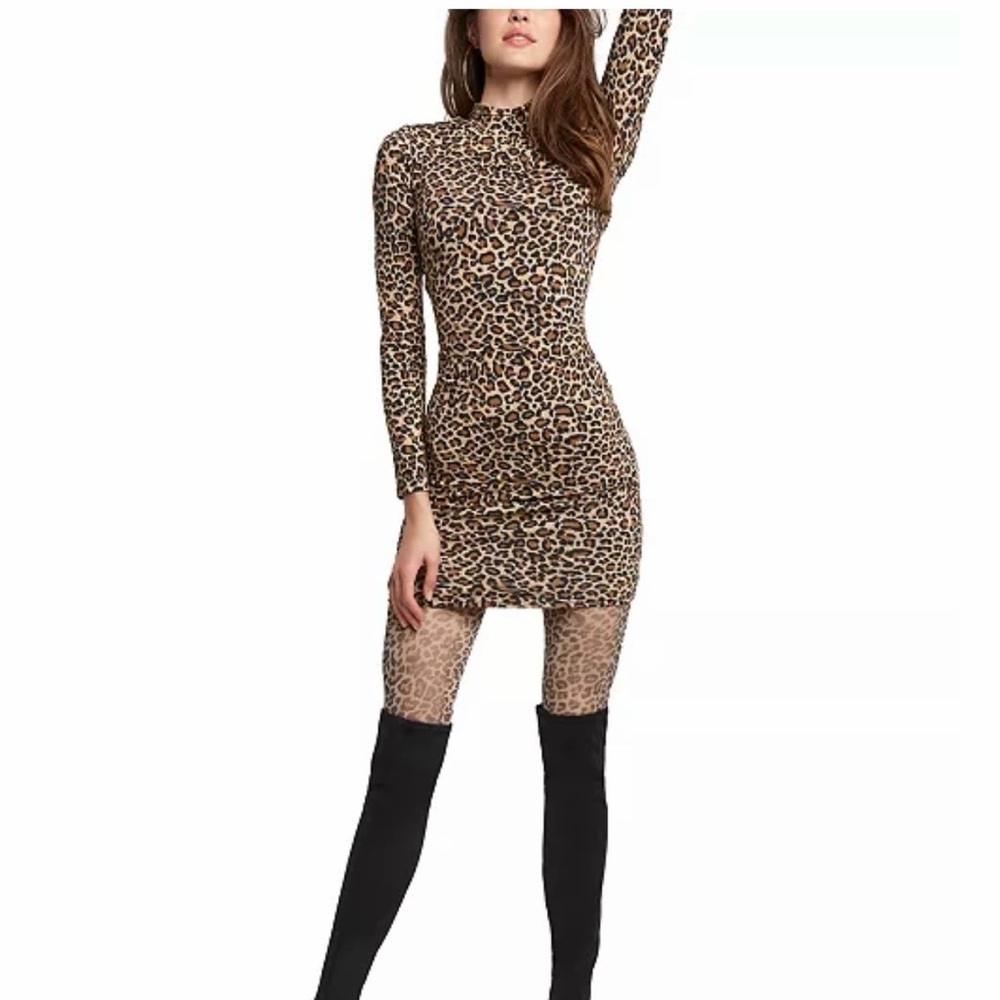 Bardot Mock Neck Animal Print Bodycon Dress